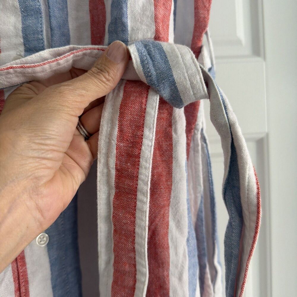 Old Navy Shirt Dress Women’s Small Linen Blend Stripe Beach 4th July Belted NWT - Picture 5 of 7